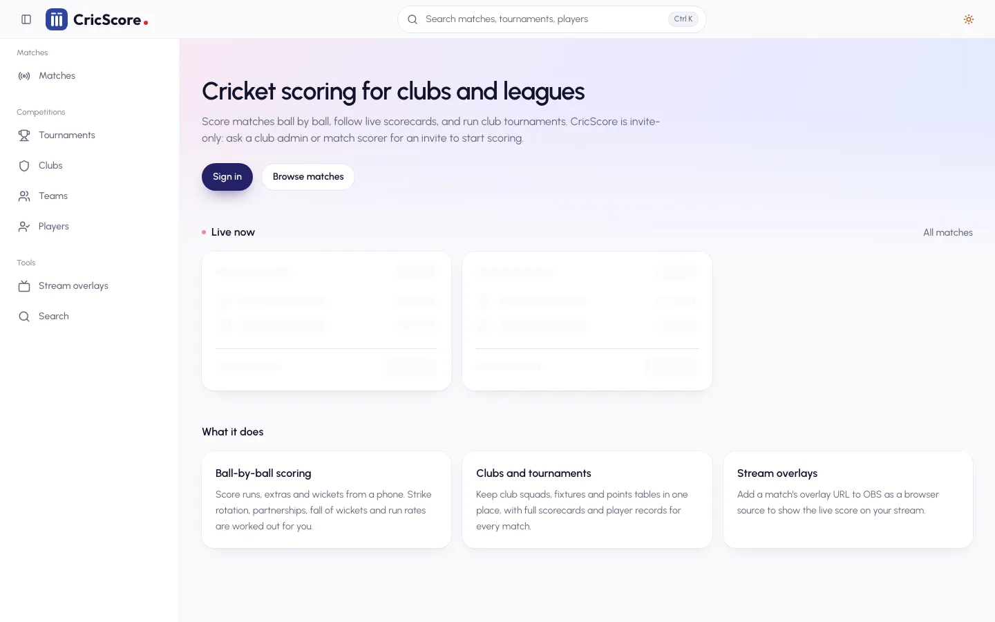 The CricScore website